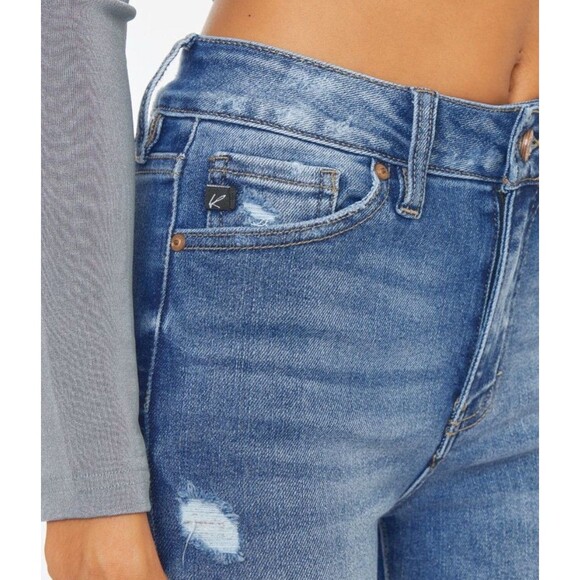 Kancan Blue Jeans Size 29X32 Flare High Rise Distressed Stretch - Picture 2 of 11